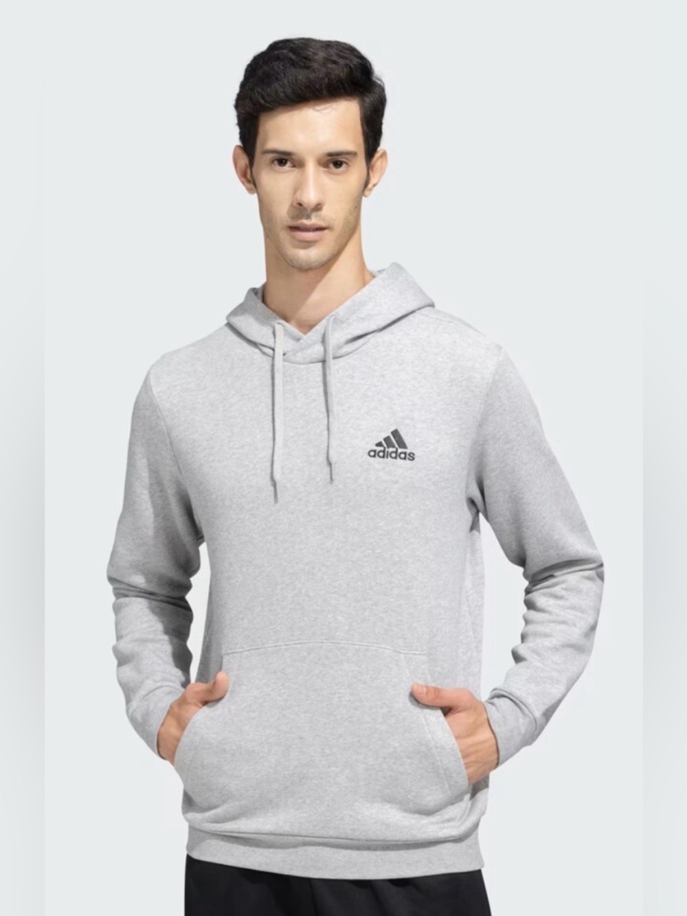 Men’s Adidas Medium Heather Gray Hooded Pullover Sweatshirt Size Small